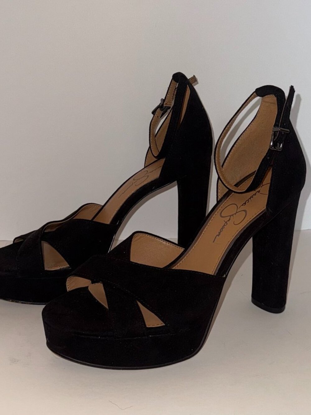 Jessica Simpson Black Crisscross Platform Block Heel Sandals Size 9